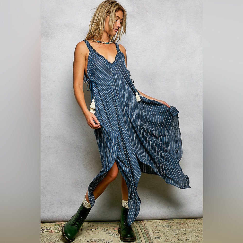 POL “ Indigo Drift “ 100% Cotton Maxi Dress | Indigo Blue